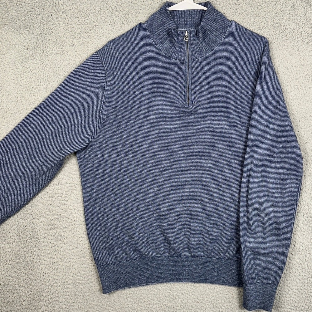 Bonobos Mens Large Sweater Pullover Blue Cashmere Blend Slim Fit Quarter Zip EUC